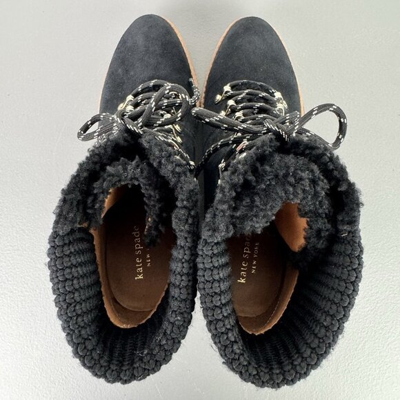 Kate Spade Willow Wedge Bootie Platform Suede Leather Shearling Black Women 9.5B - Picture 8 of 15